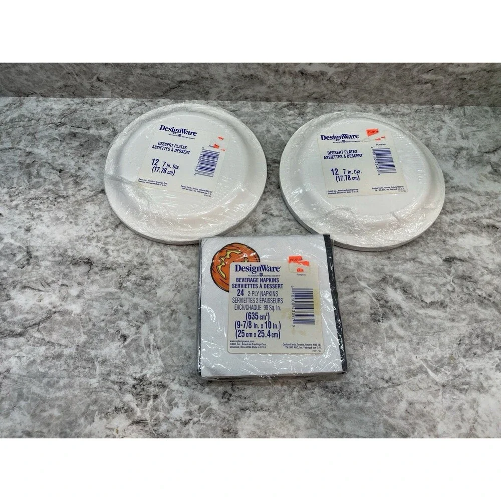 Vintage Halloween Plates And Napkins Party Jack O Lantern Pumpkin NIP NOS